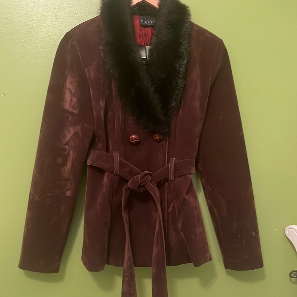 Vintage Faux Suede Jacket with Faux Fur Collar